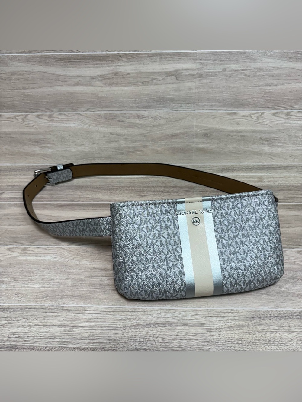 Michael Kors Gray & Silver MK Signature Logo Belt Bag Fanny Pack Size S/M
